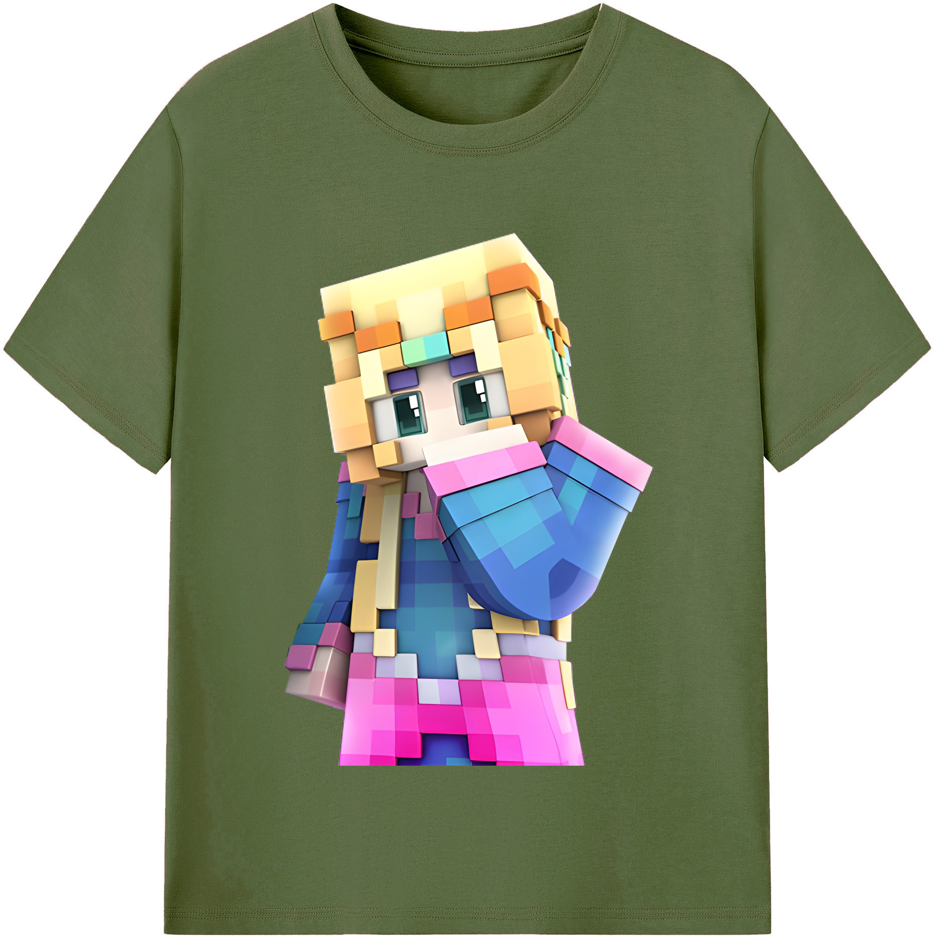 （画像用） マインクラフト ブロックの世界 Minecraft MC Block world 綿100％半袖Tシャツ（フロントプリント）
